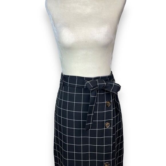 Mustard Seed Retro Windowpane Check Tie-Waist Midi Skirt - Picture 3 of 10